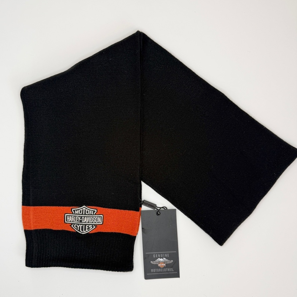 Harley-Davidson Bar & Shield Logo Scarf Black Scarf with Orange Stripe NEW